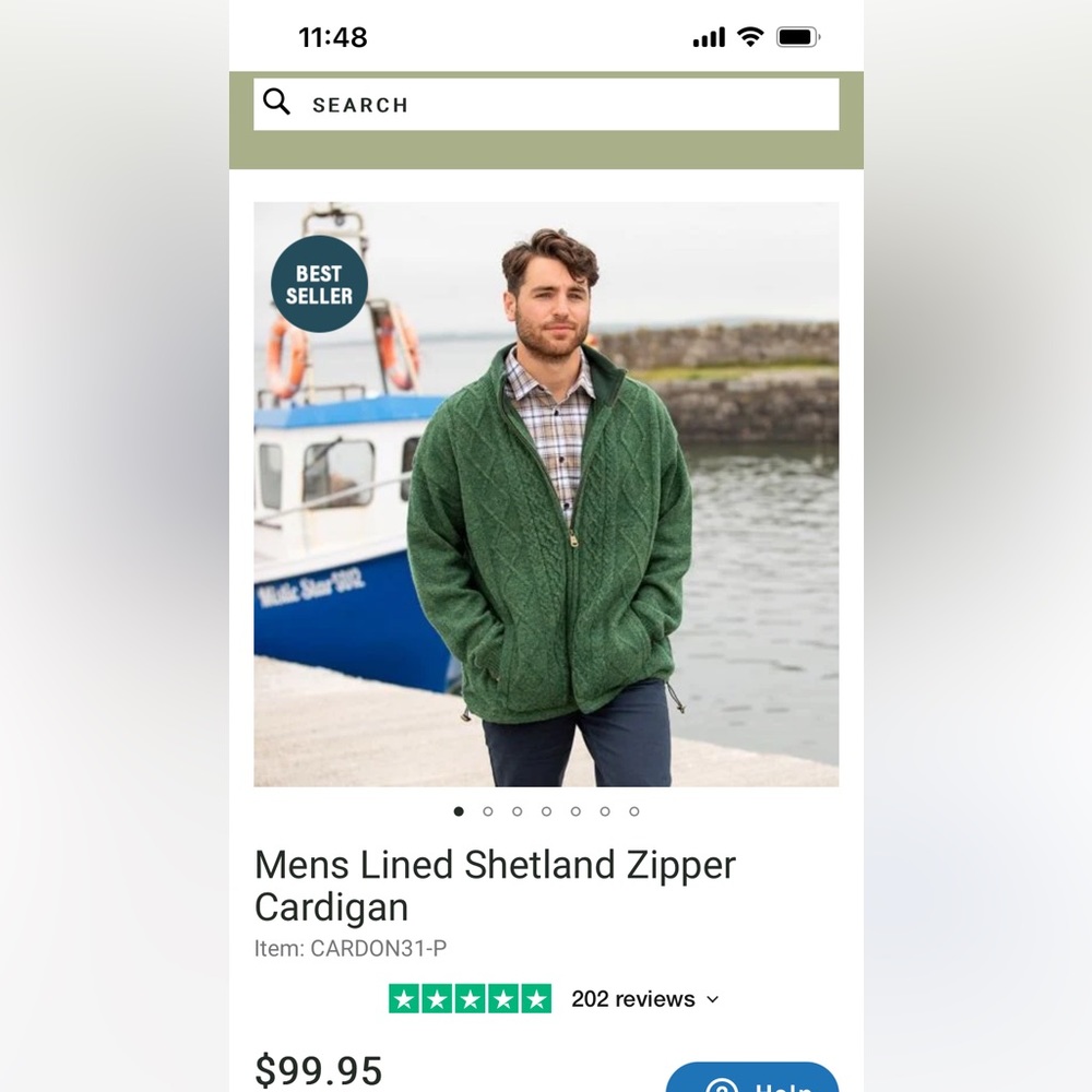 Aran Lined Shetland Zipper Cardigan